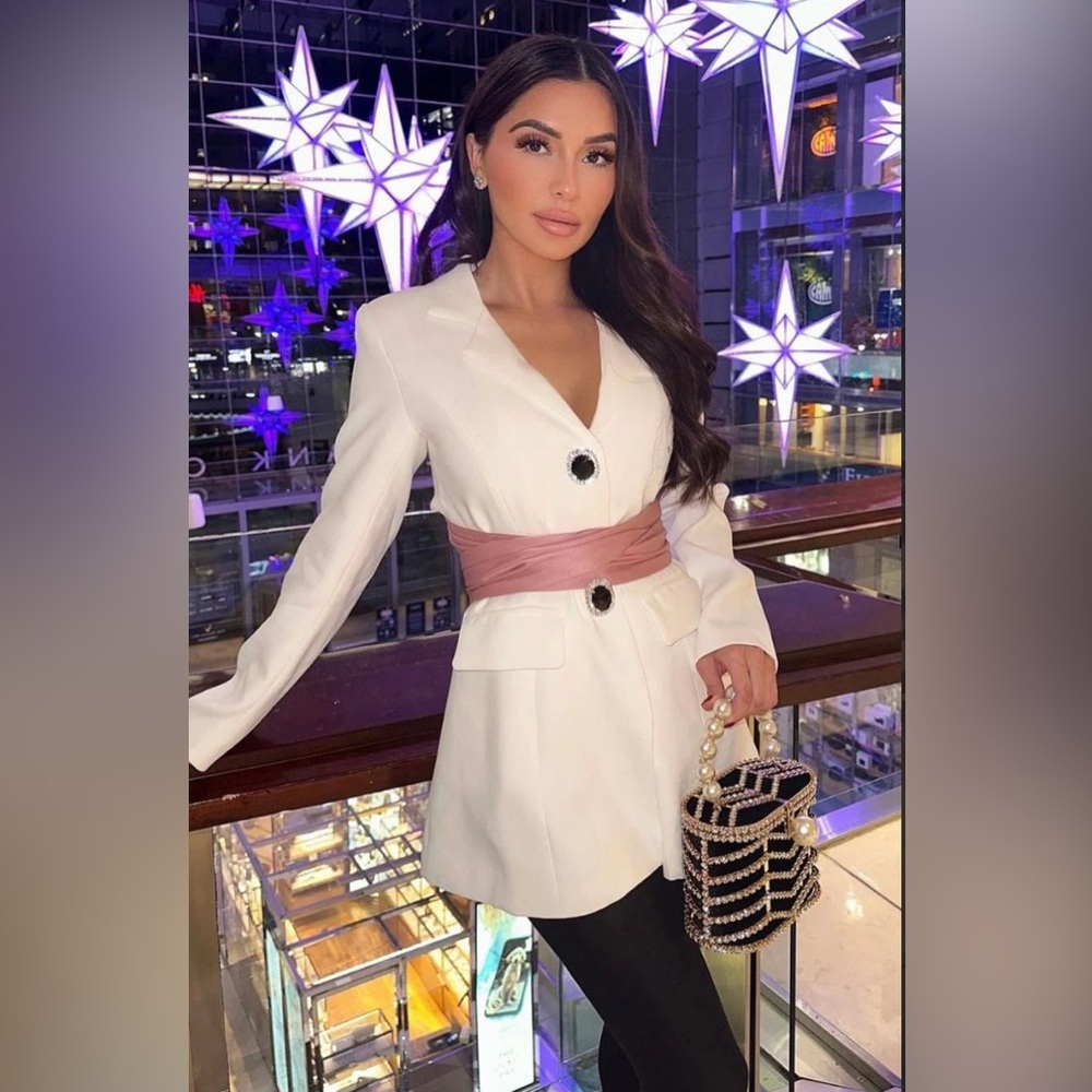 White Blazer with Pink Belt